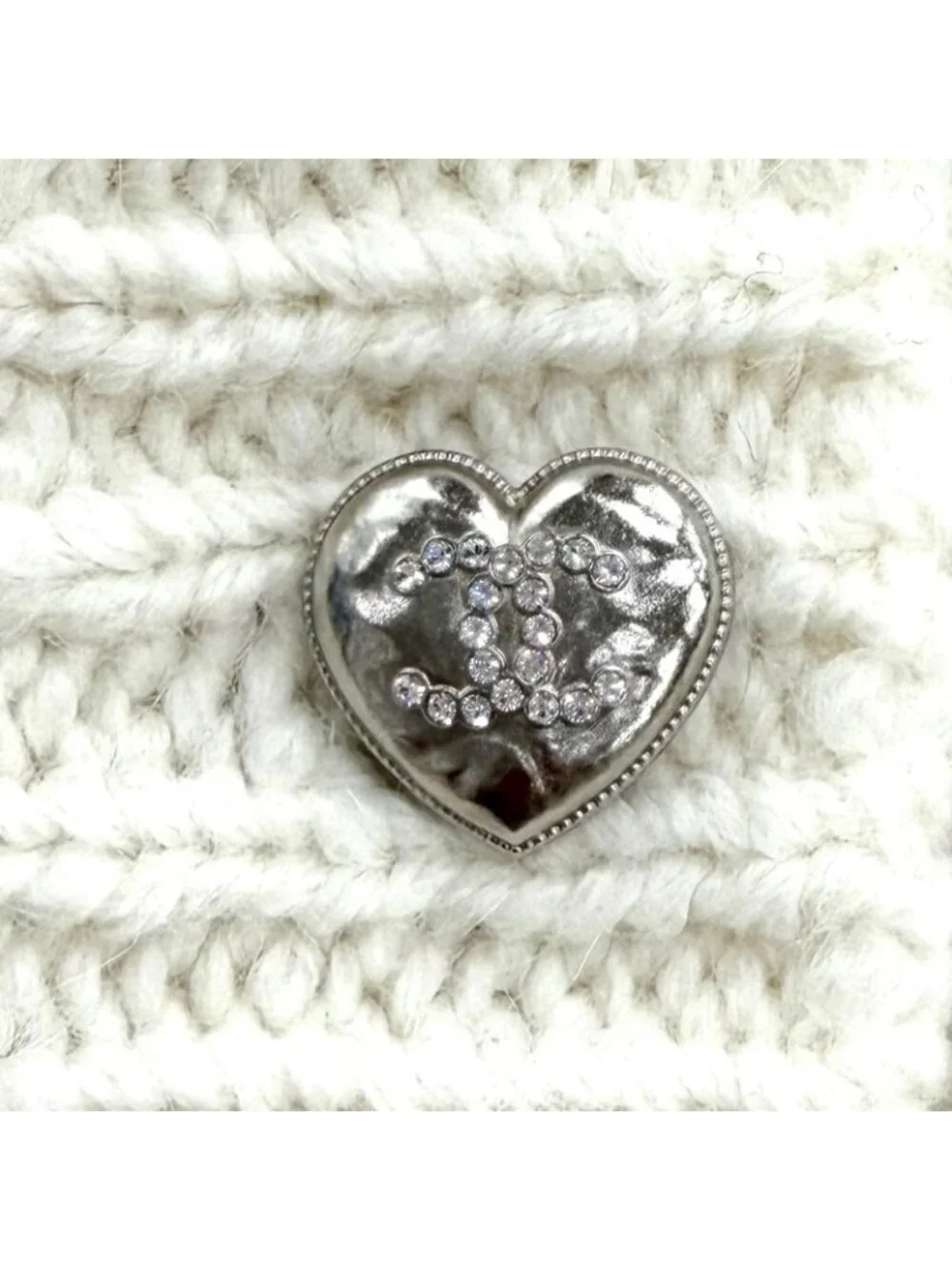 Chanel Wool Alpaca Blend Heart CC Logo Button Rhinestone Sera Color Cardigan 38
